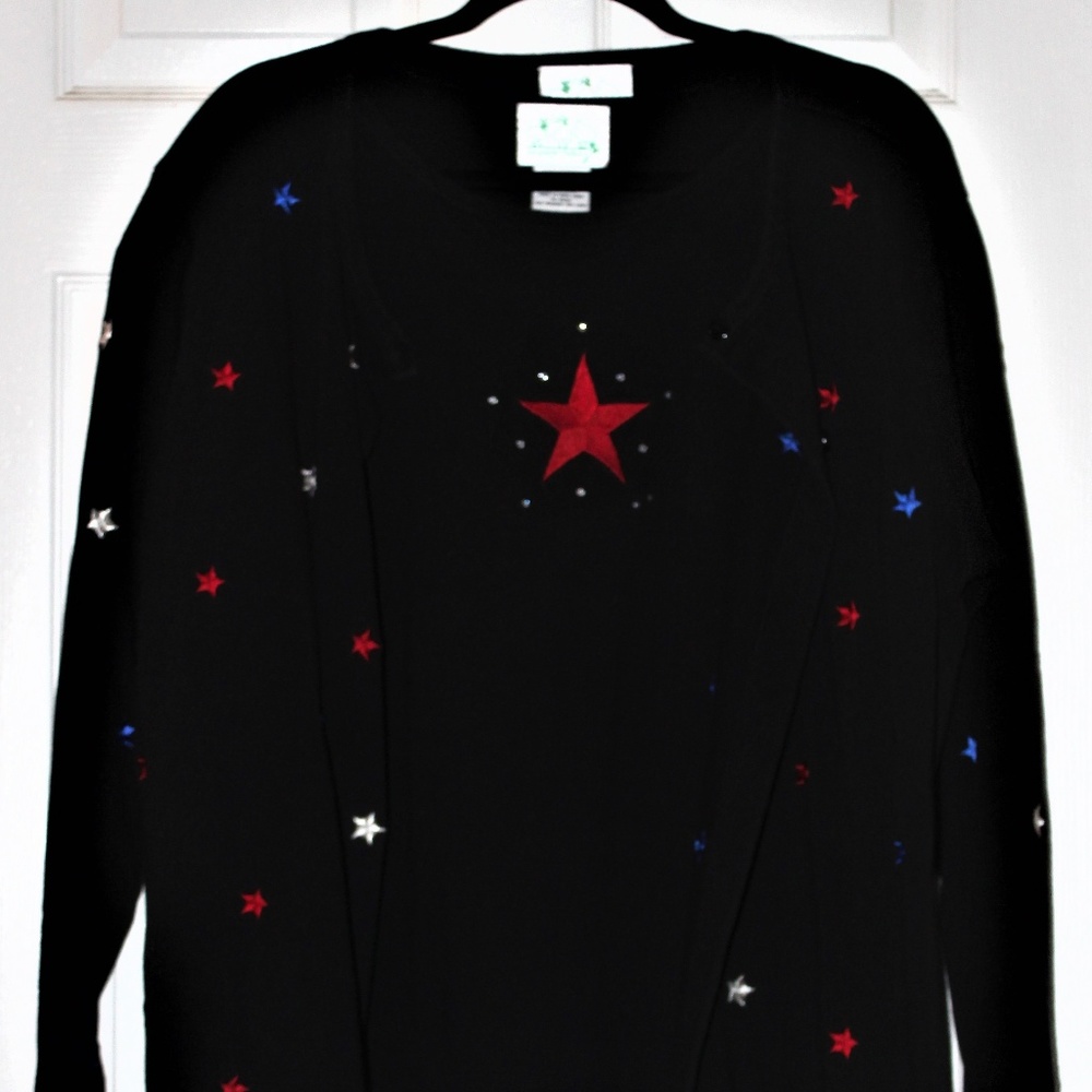 Quacker Factory Black Sweater Set with Stars, 1X